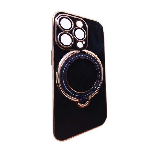 Funda Dura de Silicona con Protector de Cámara y Anillo de Soporte para Apple iPhone 14 Pro Max Negra